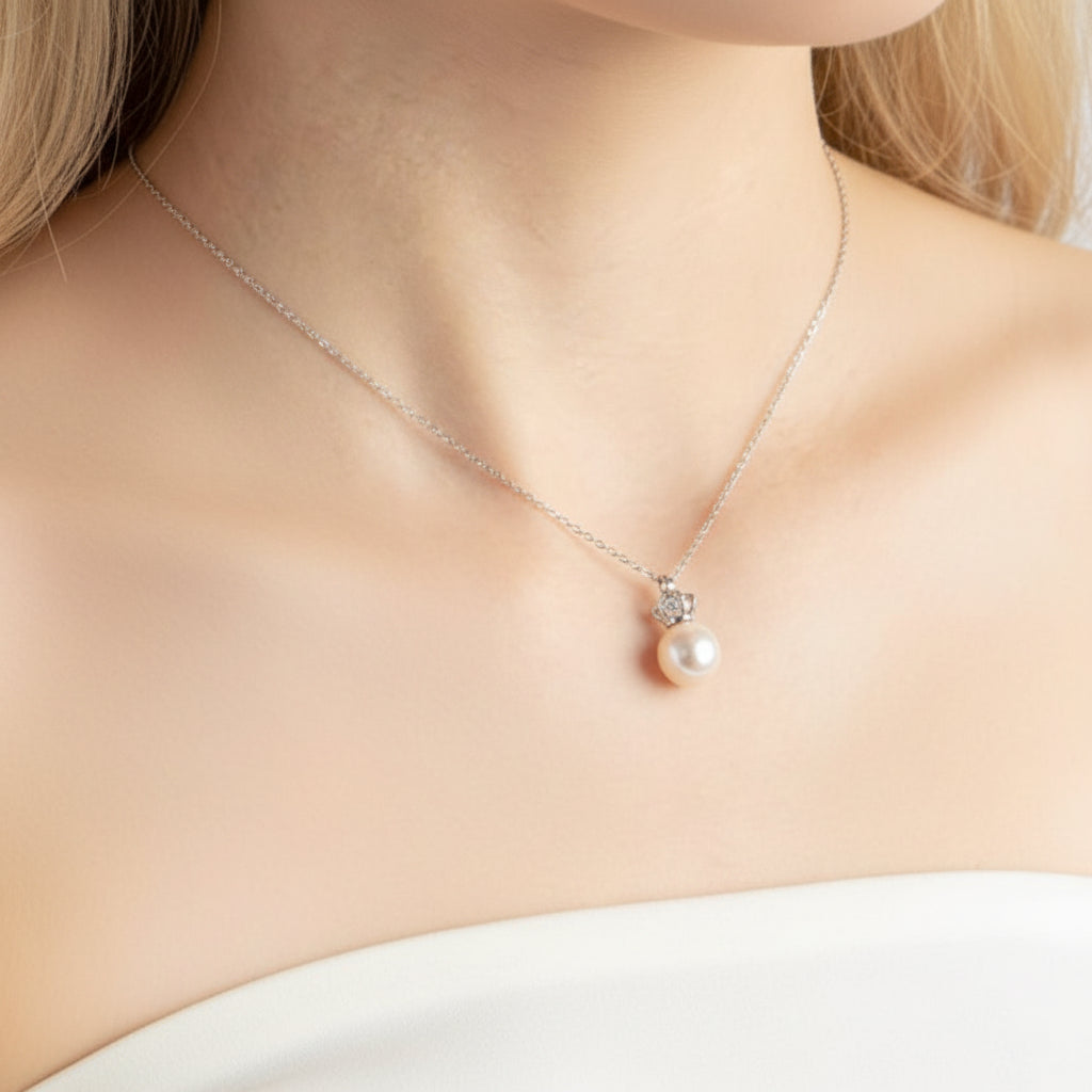Freshwater Pearl Crown Pendant Necklace-Black Diamonds New York