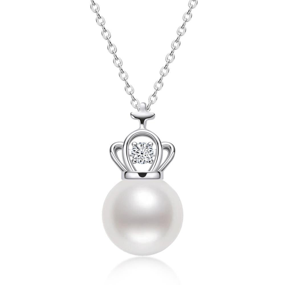 9-10mm Natural Freshwater Pearl Pendant Necklace-Black Diamonds New York