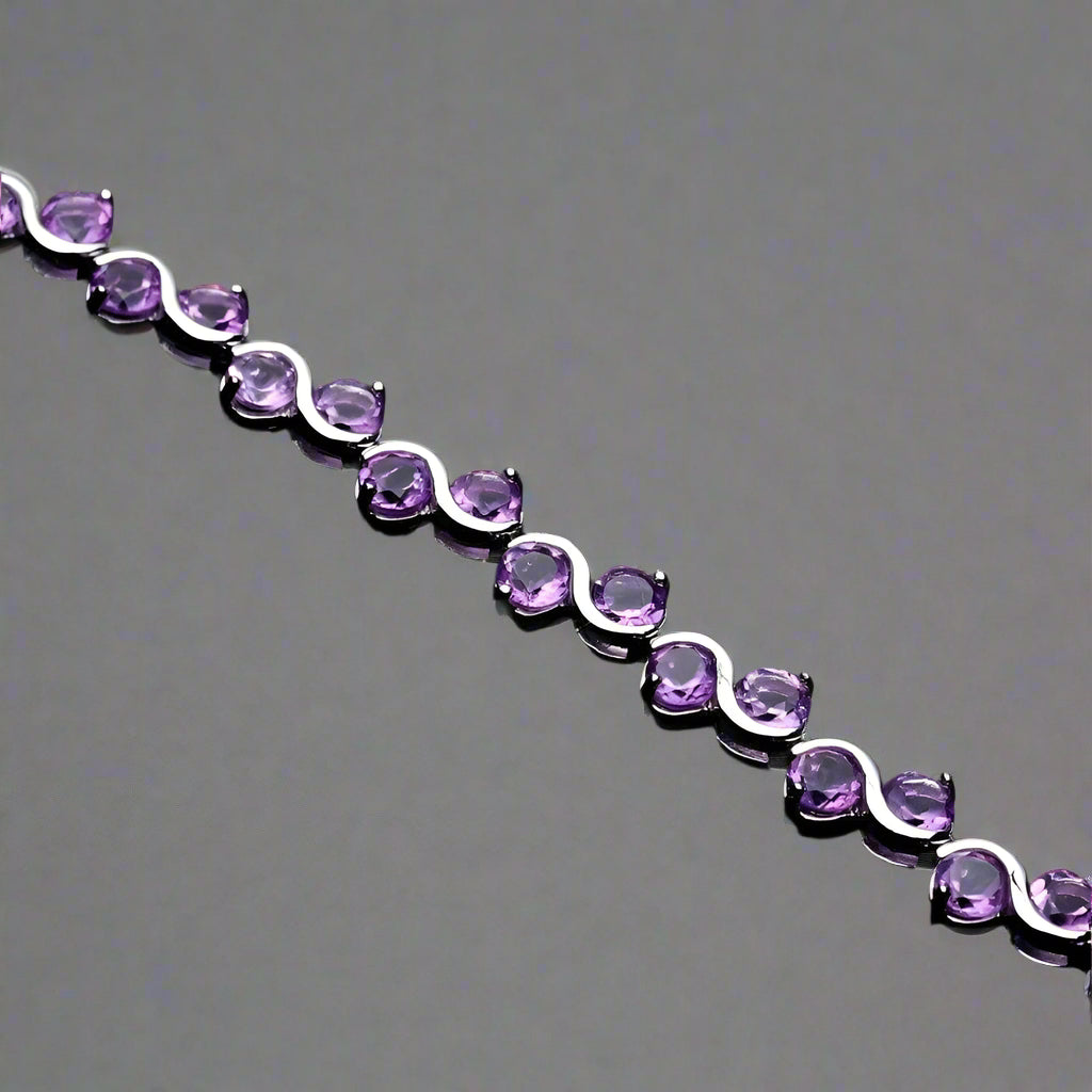 9.04 Ctw Natural Amethyst Gemstone Bracelet-Black Diamonds New York