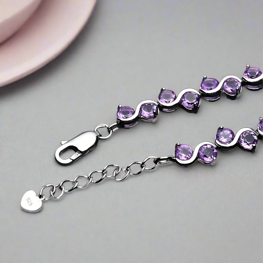 9.04 Ctw Natural Amethyst Gemstone Bracelet-Black Diamonds New York