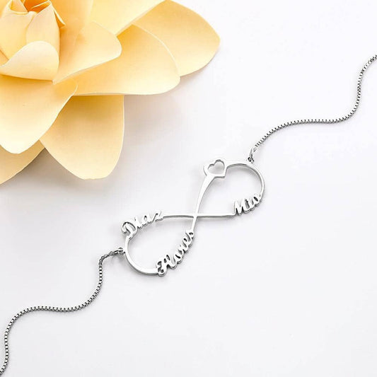 925 Sterling Silver Custom Name Necklace Infinity Heart Pendant - Black Diamonds New York