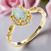Oval Cut Natural Opal Ring-Black Diamonds New York