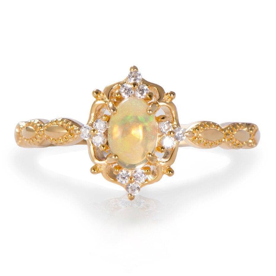 925 Sterling Silver Natural Opal Gemstone Ring-Black Diamonds New York
