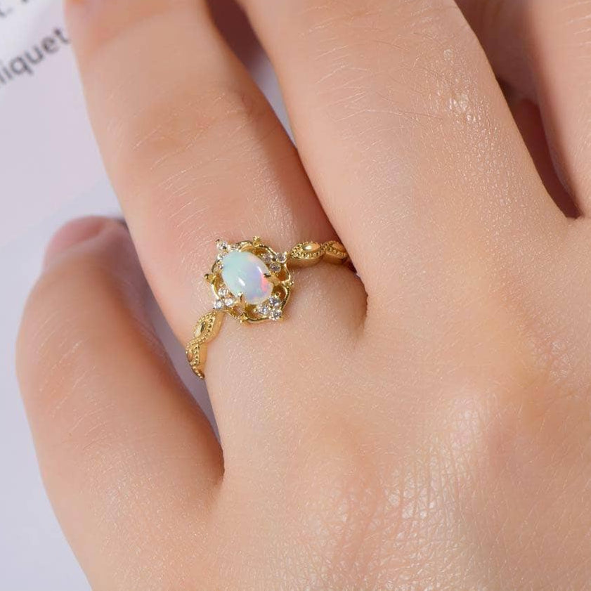 Oval Cut Natural Opal Ring-Black Diamonds New York