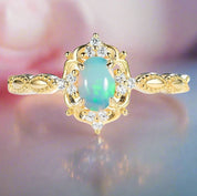 Oval Cut Natural Opal Ring-Black Diamonds New York
