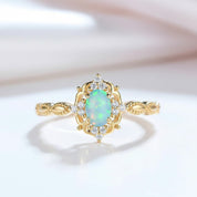 Oval Cut Opal Ring-Black Diamonds New York