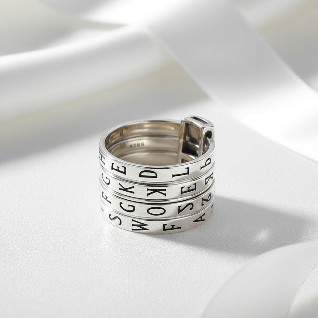 Rotatable Ring with Letters-Black Diamonds New York