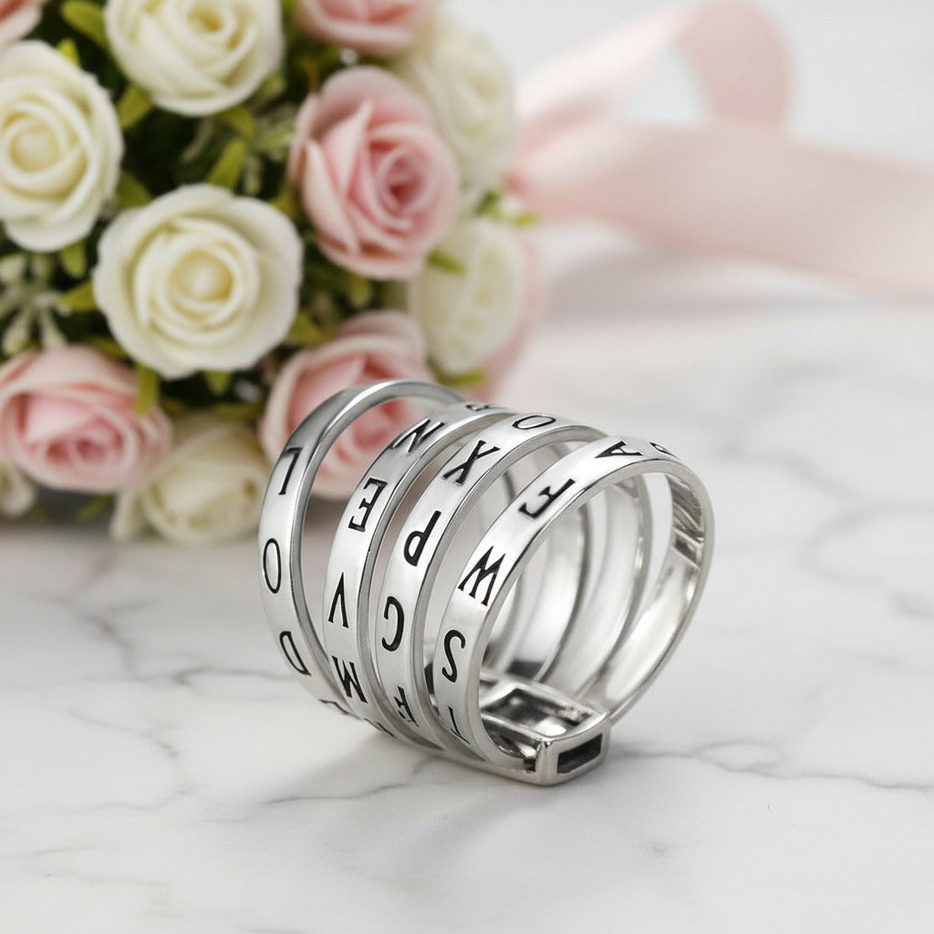 Rotatable Ring with Letters-Black Diamonds New York