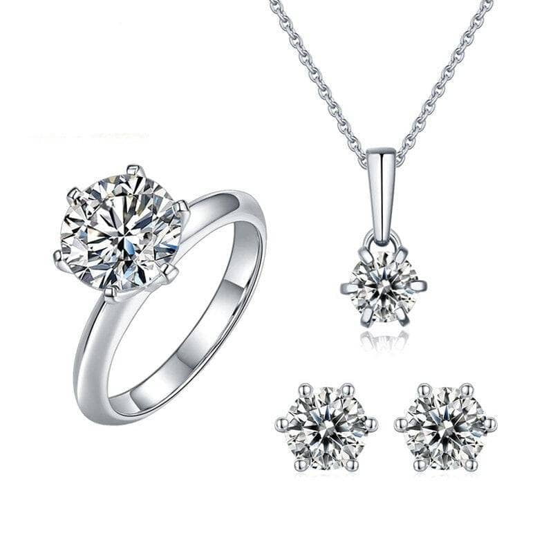 925 Sterling Silver Round Moissanite Jewelry Set - Black Diamonds New York