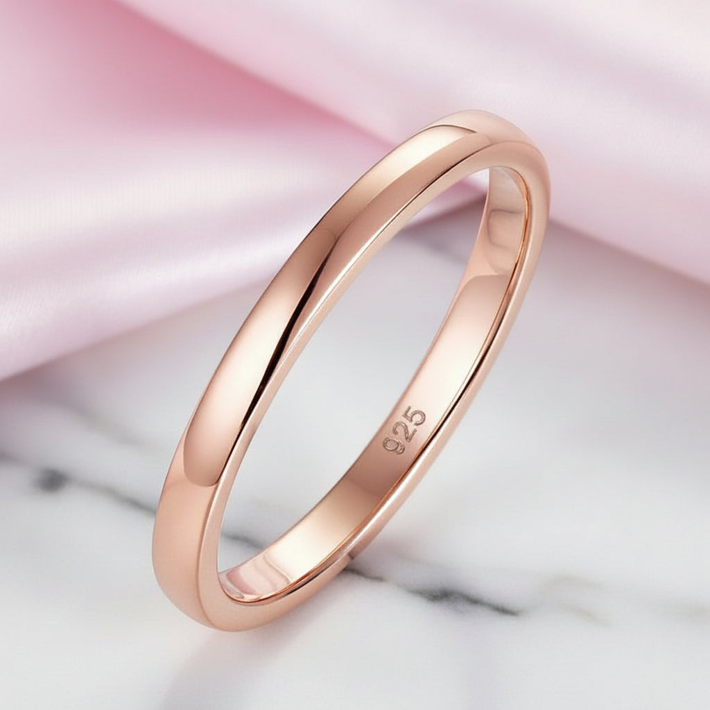925 Sterling Silver Rose Gold Wedding Band-Black Diamonds New York