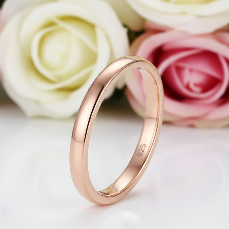 925 Sterling Silver Rose Gold Wedding Band-Black Diamonds New York