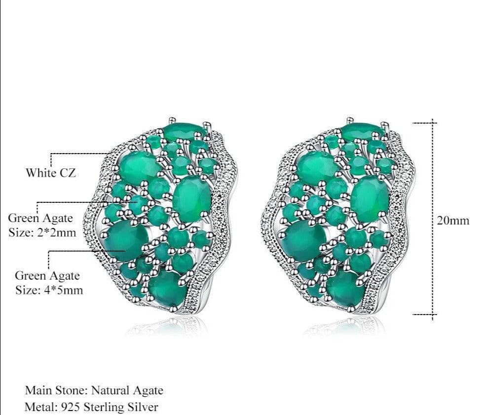 9.54Ct Natural Green Agate Vintage Stud Earrings-Black Diamonds New York