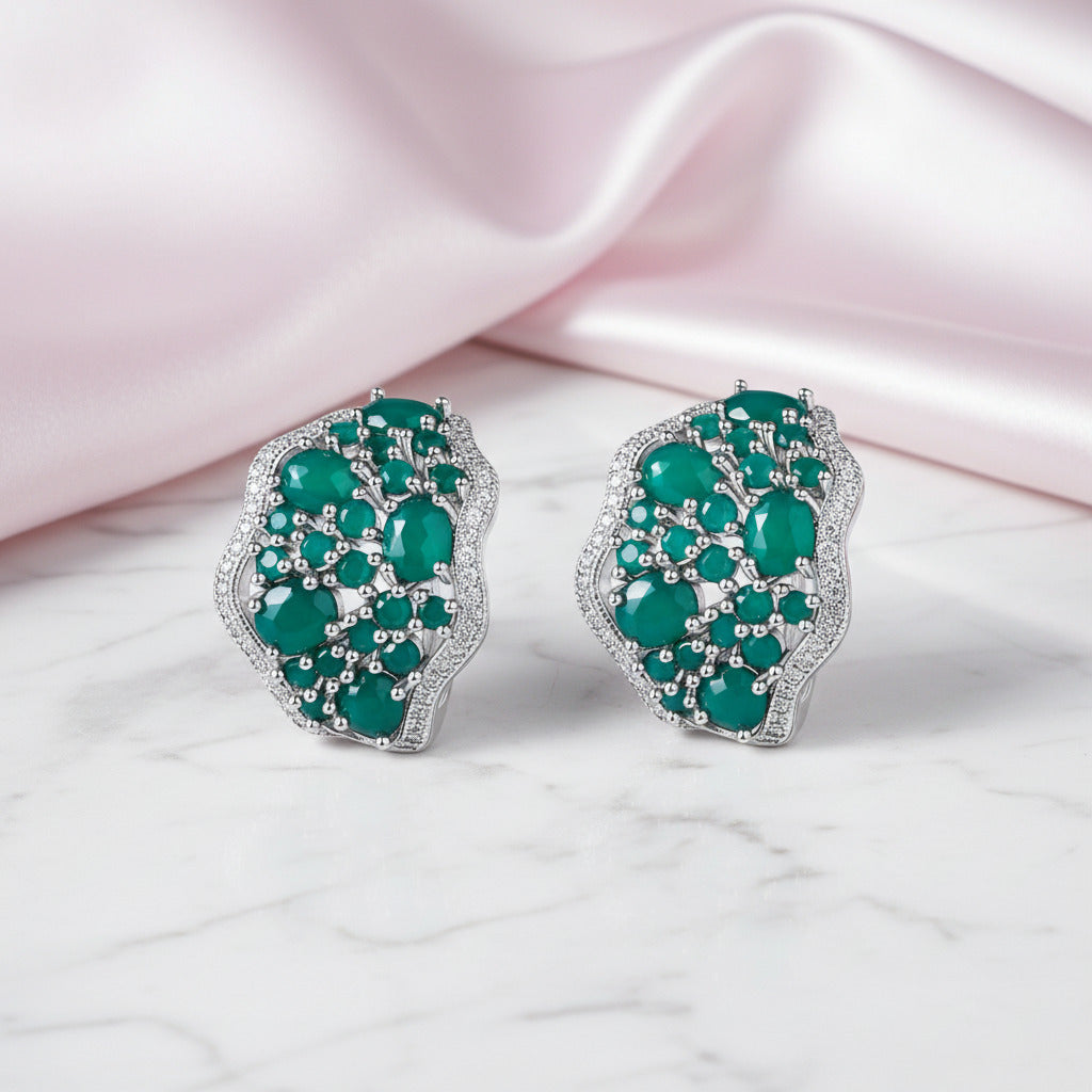 9.54Ct Green Agate Vintage Stud Earrings-Black Diamonds New York
