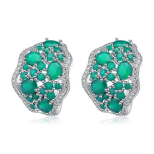 9.54Ct Natural Green Agate Vintage Stud Earrings-Black Diamonds New York