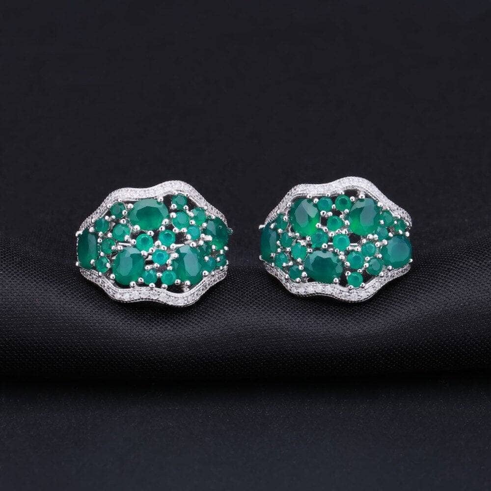 9.54Ct Natural Green Agate Vintage Stud Earrings - Black Diamonds New York