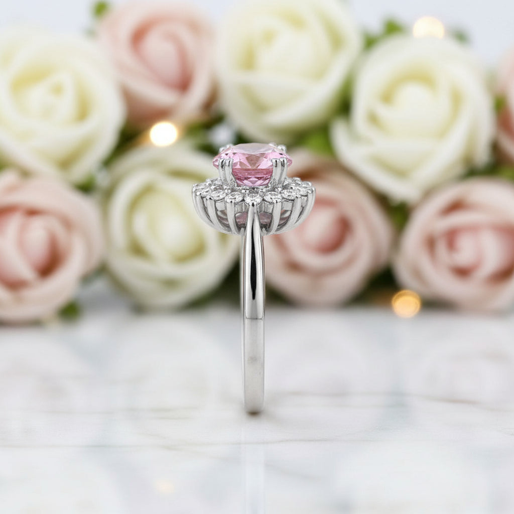 14K White Gold 2.8ct Pink Topaz 0.35ct Natural Diamond Ring-Black Diamonds New York