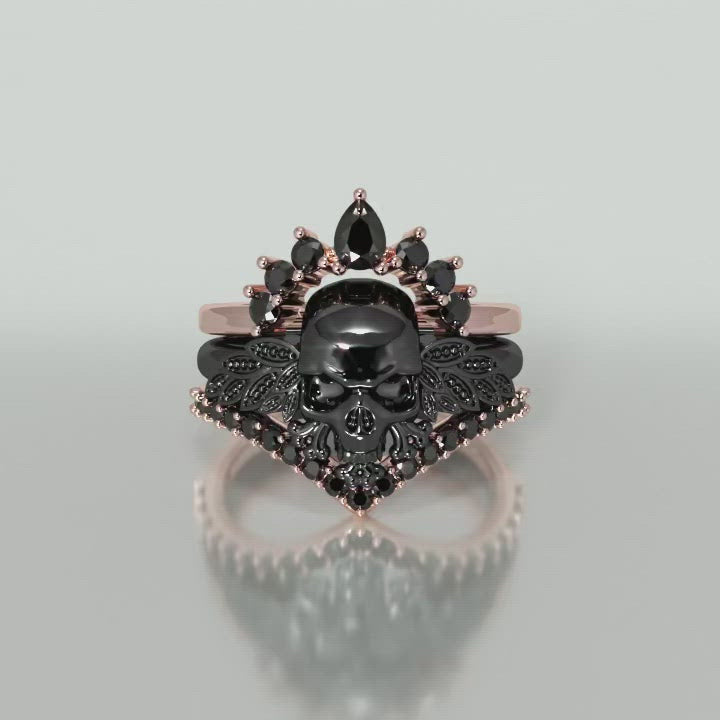 My Queen- 3pc Rose Gold Black Moissanite Gothic Ring