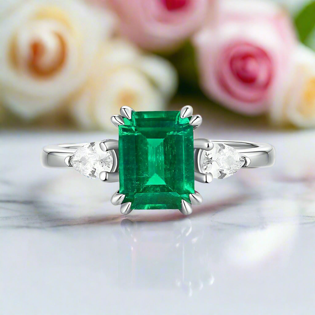 Adjustable 1.5 Carat Green Emerald Ring-Black Diamonds New York