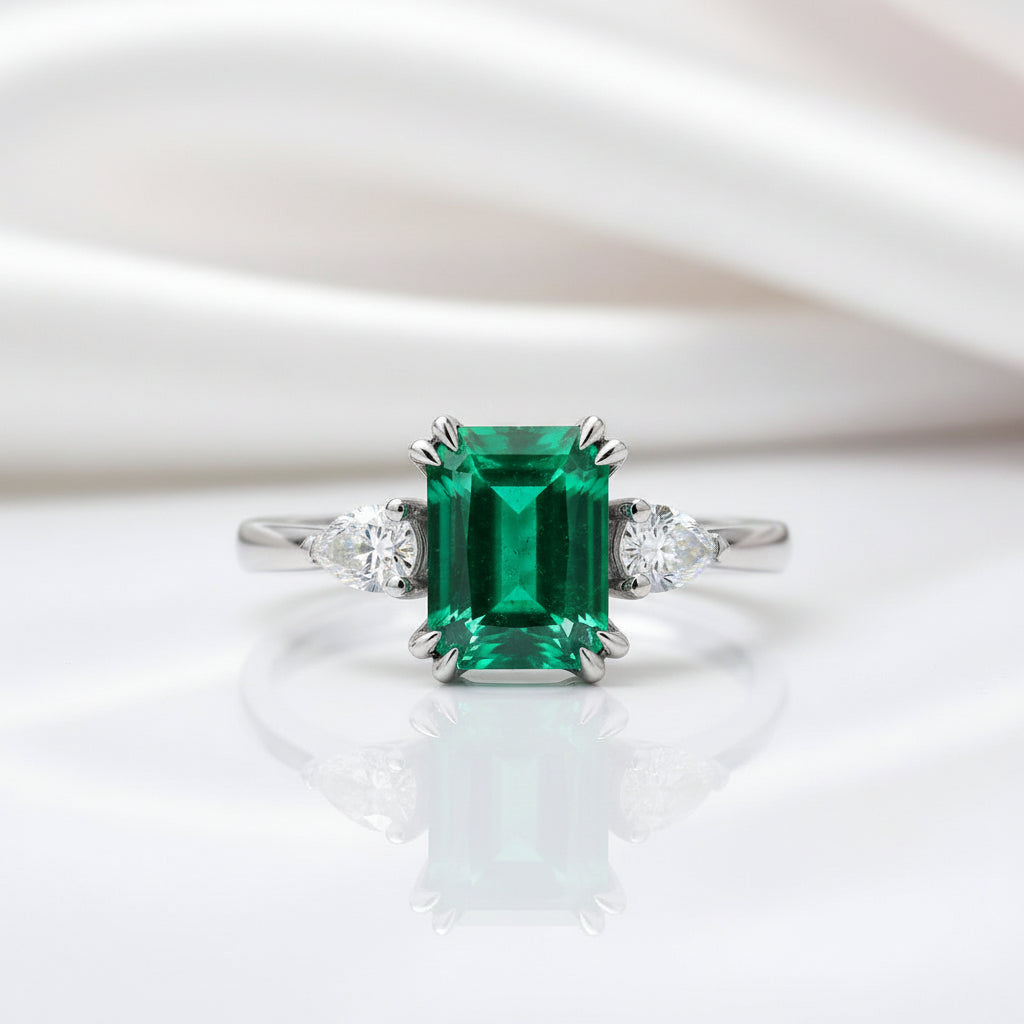 Adjustable 1.5 Carat Green Emerald Ring-Black Diamonds New York