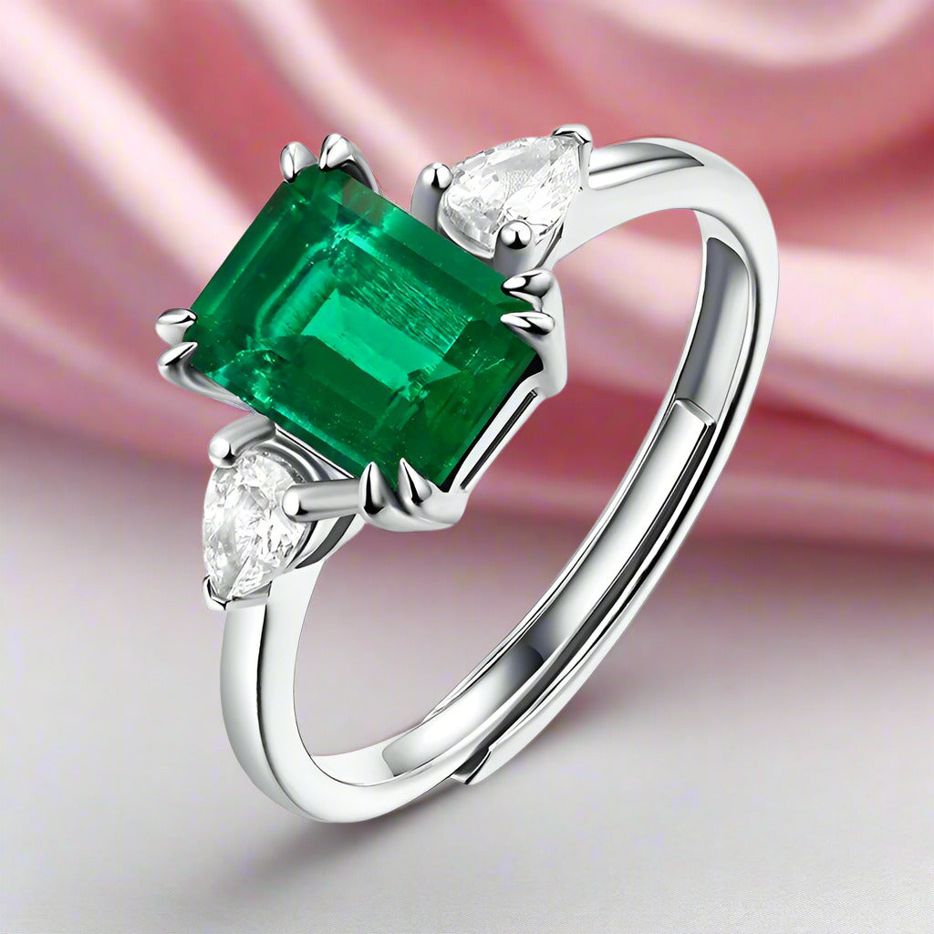 Adjustable 1.5 Carat Green Emerald Ring-Black Diamonds New York