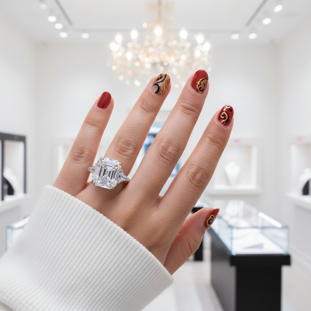 Asscher Cut and Trillion Cut White Sapphire Three Stone Engagement