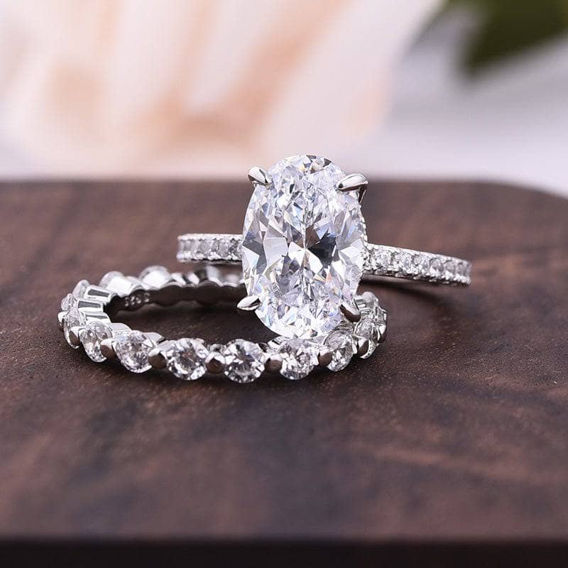 3.5ct Oval Cut Sona Simulated Diamond Wedding Ring Set-Black Diamonds New York