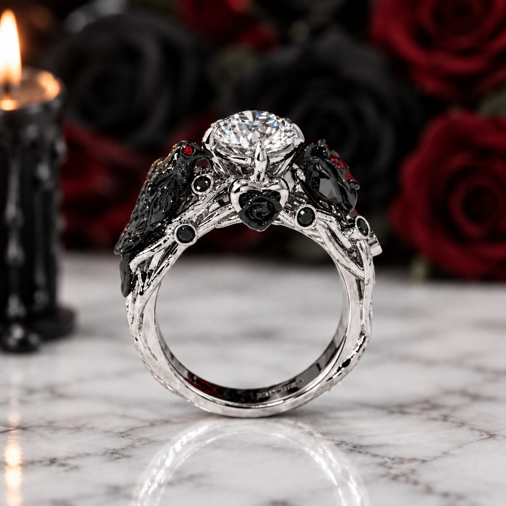 Black Crow- 1.25 Carat Diamond Option Gothic Wedding Ring-Black Diamonds New York
