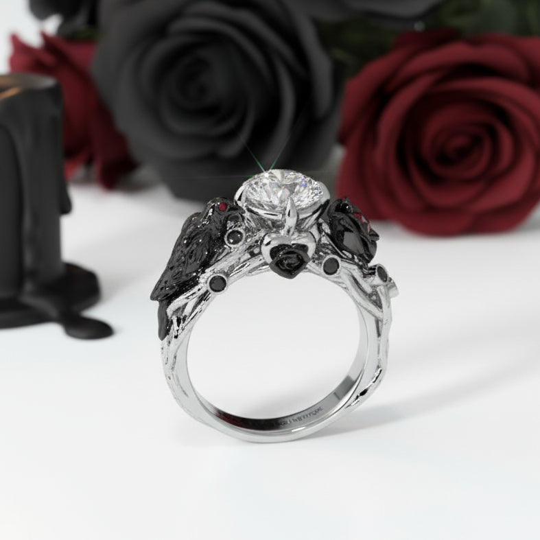 Black Crow- 1.25 Carat Diamond Option Gothic Wedding Ring-Black Diamonds New York