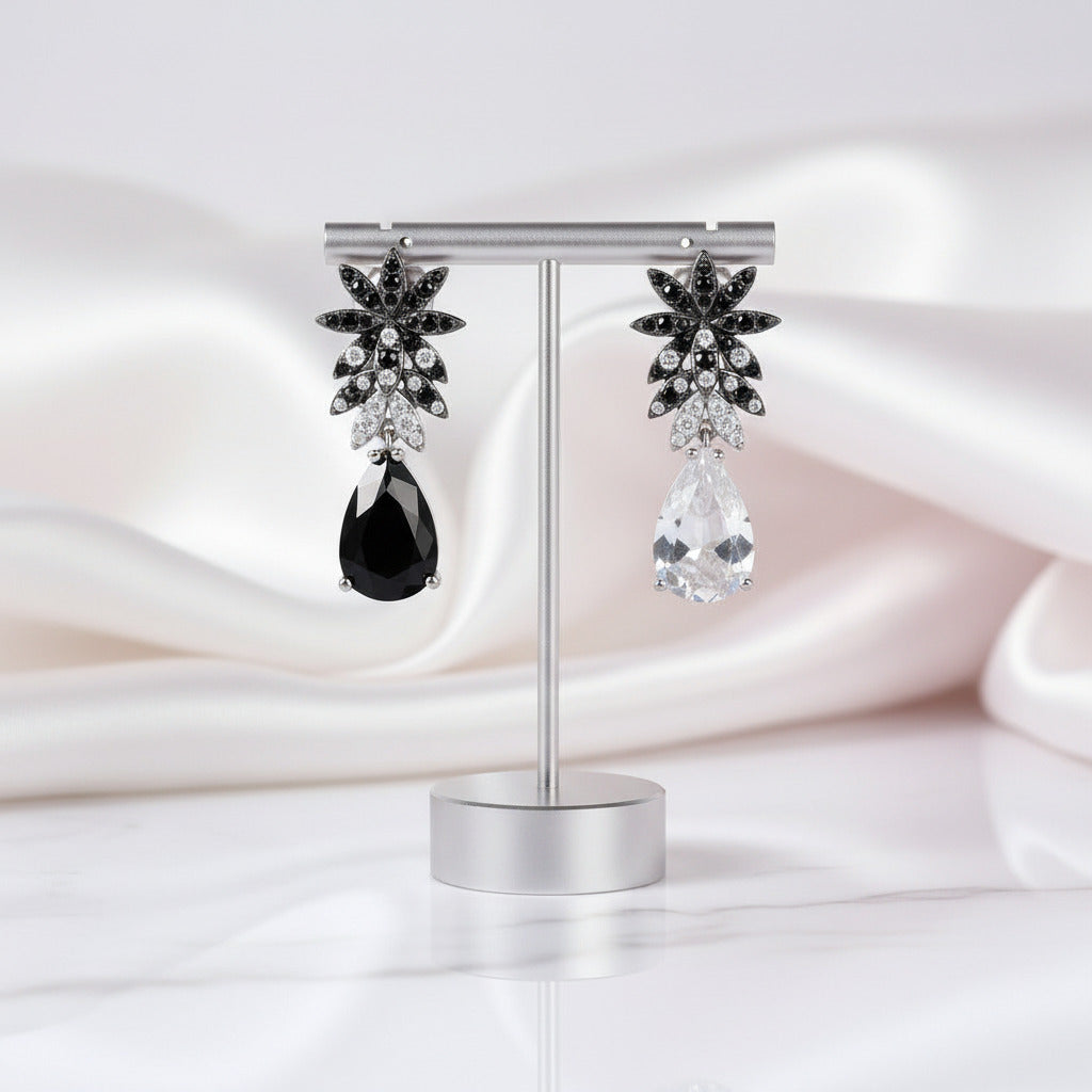 Black & White Diamond Option Dangling Earrings-Black Diamonds New York