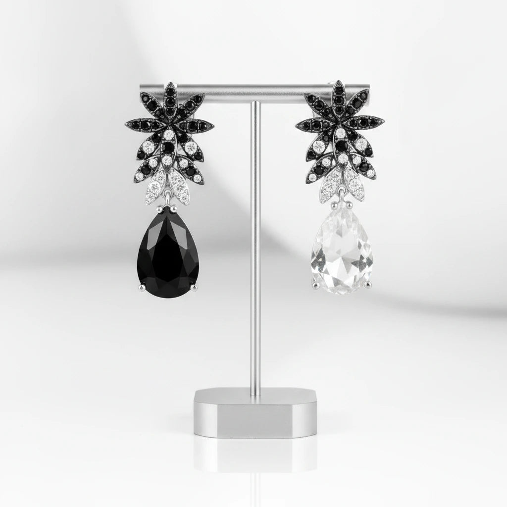 Black & White Diamond Option Dangling Earrings-Black Diamonds New York