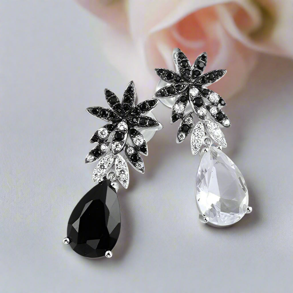 Black & White Diamond Dangling Earrings-Black Diamonds New York