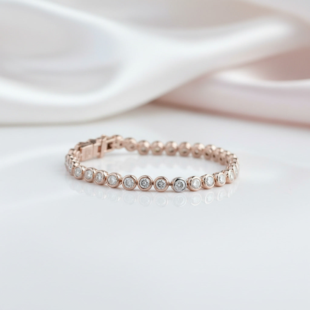 Classic 14k Rose Gold 3.4 Ctw Bezel Set Diamond Option Tennis Bracelet-Black Diamonds New York
