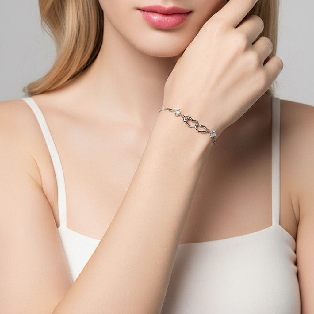 Connected Hearts Bracelet with Diamond Option-Black Diamonds New York