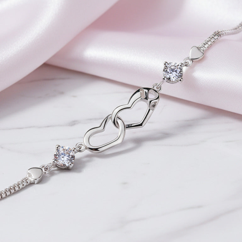 Connected Hearts Bracelet with Diamond Option-Black Diamonds New York