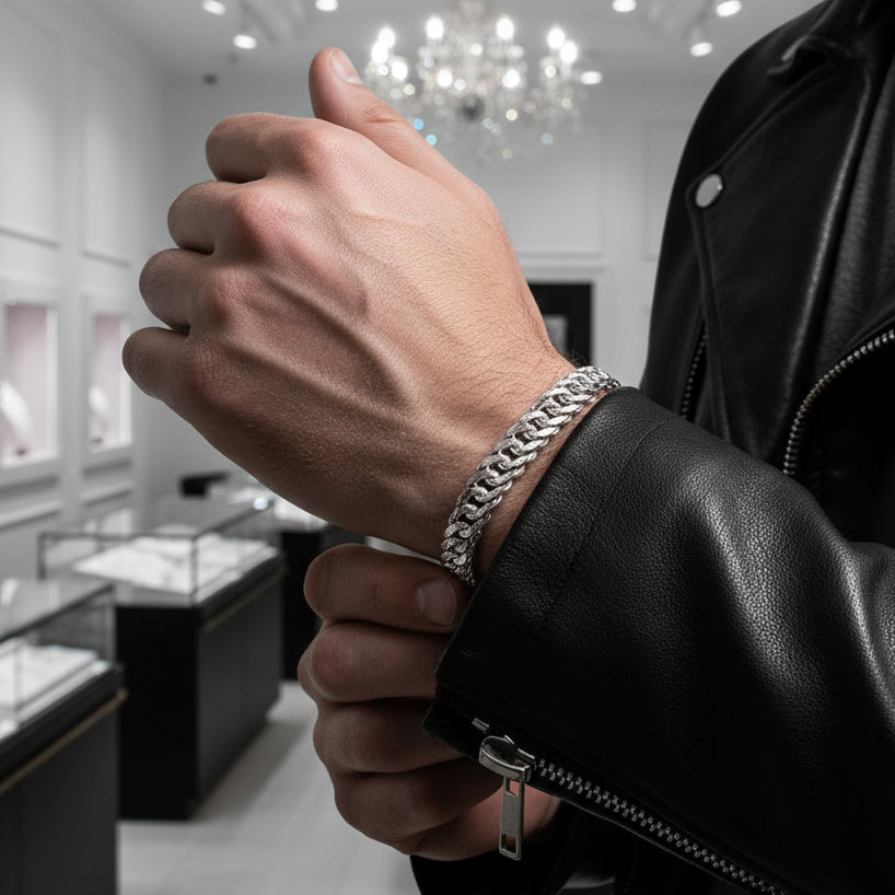 Cuban Link Chain Adjustable Bracelet-Black Diamonds New York