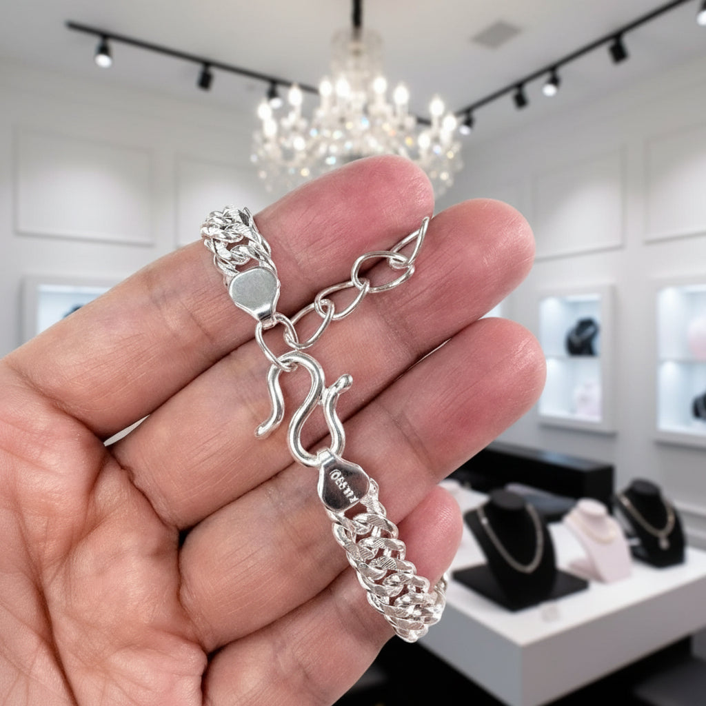 Cuban Link Chain Adjustable Bracelet-Black Diamonds New York