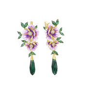 Delicate Enamel Flower with Diamond Drop Earrings-Black Diamonds New York