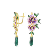 Delicate Enamel Flower with Diamond Drop Earrings-Black Diamonds New York