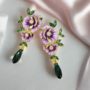 Delicate Enamel Flower with Diamond Drop Earrings-Black Diamonds New York