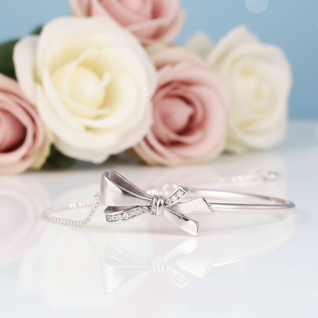 Diamond Delicate and Classic Bow Element Bracelet-Black Diamonds New York