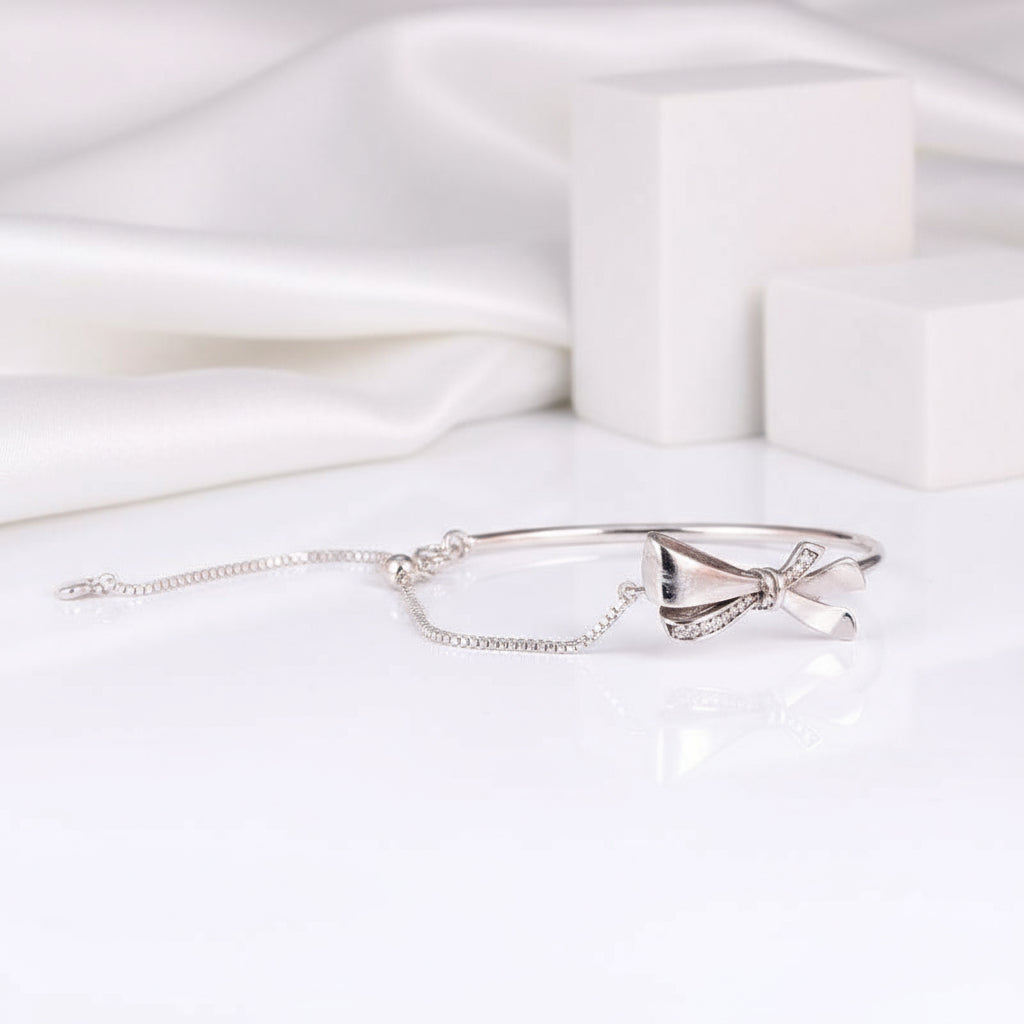 Diamond Delicate and Classic Bow Element Bracelet-Black Diamonds New York