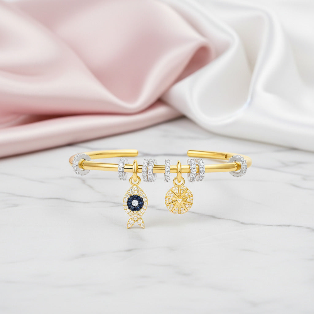 Diamond Option Lucky Little Fish Ocean Option Opening Bracelet-Black Diamonds New York
