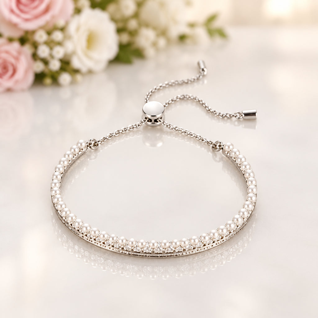 Diamond Option Luxury Elegant Pearl Bracelet-Black Diamonds New York