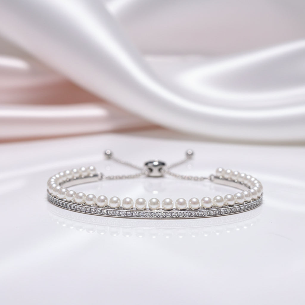 Diamond Option Luxury Elegant Pearl Bracelet-Black Diamonds New York