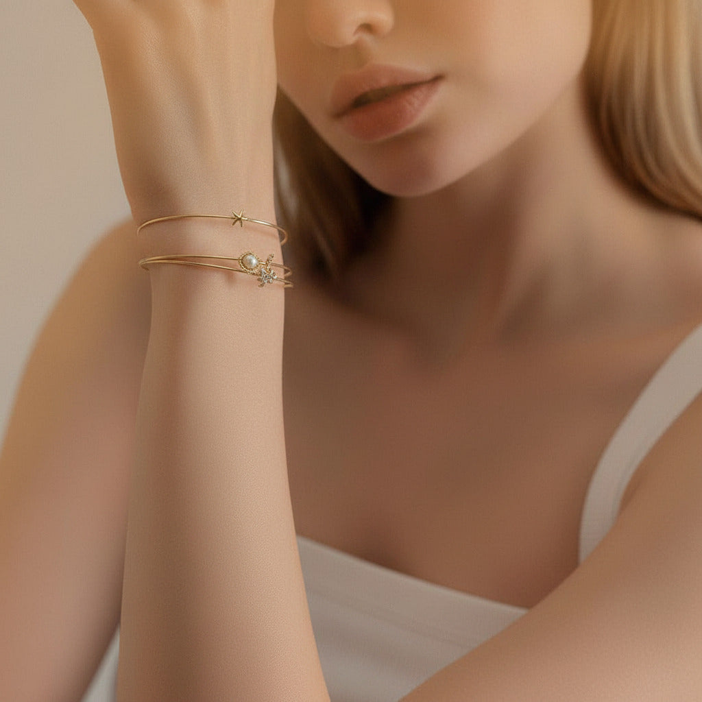 Diamond Option Multi-loop Pearl Flower Studded Bracelet-Black Diamonds New York