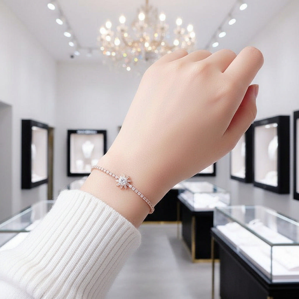 Diamond Option Sun-shaped Fashionable Simple Bracelet-Black Diamonds New York