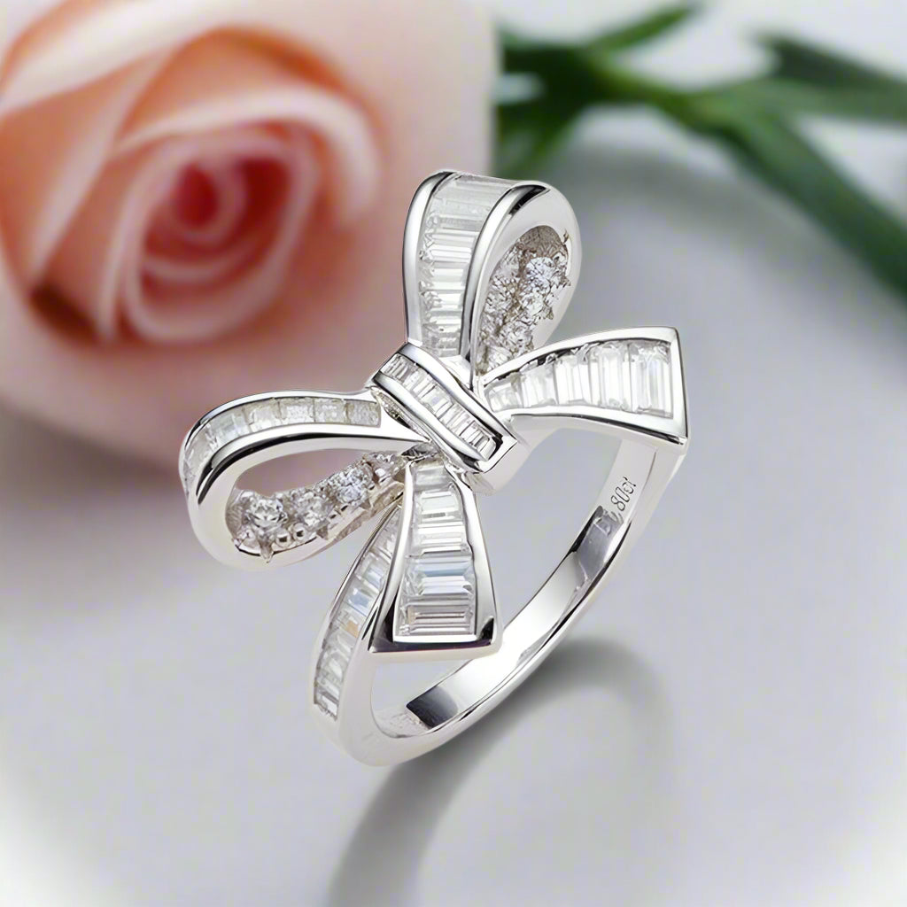 Elegant Bow-knot Design Engagement Ring-Black Diamonds New York