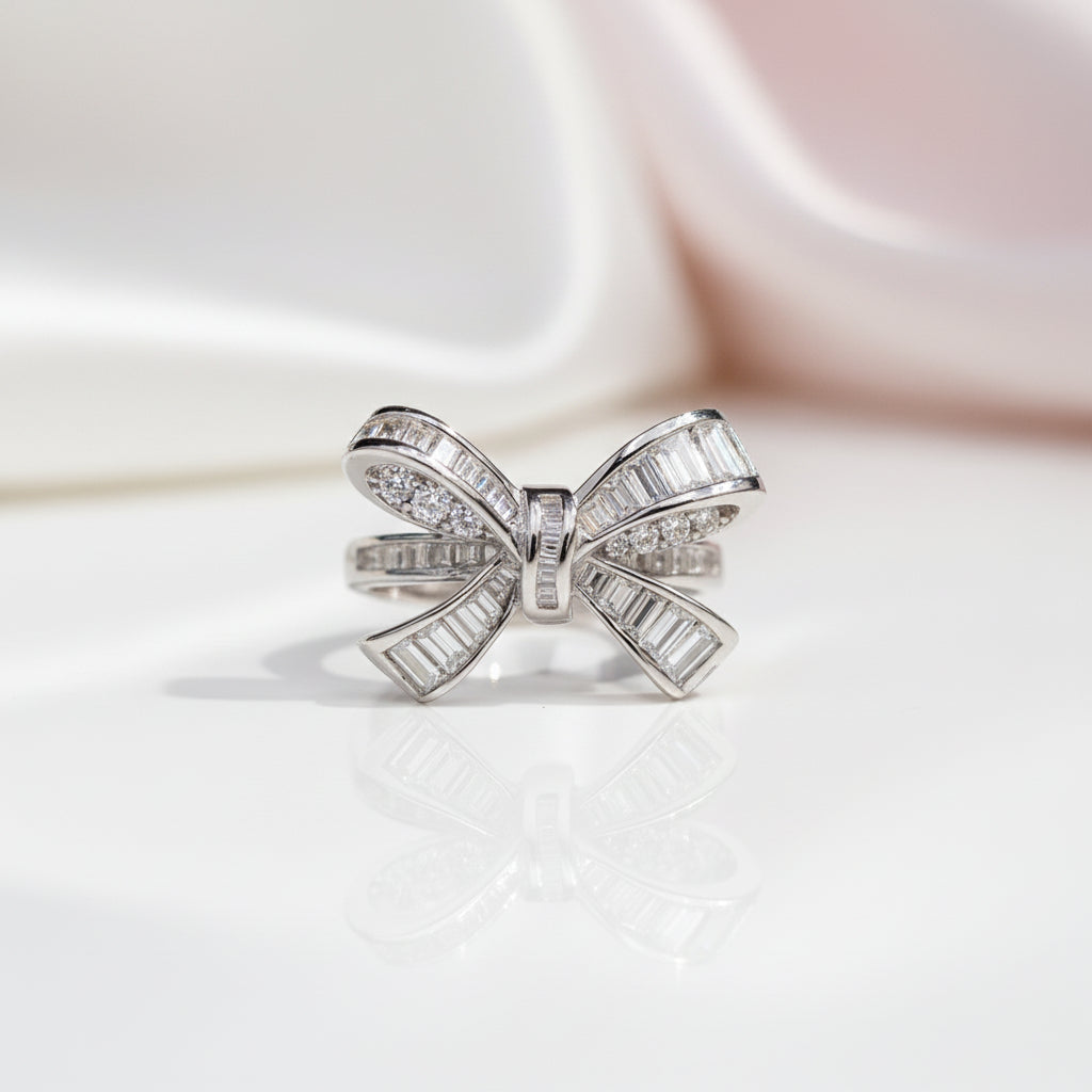 Elegant Bow-knot Design Engagement Ring-Black Diamonds New York