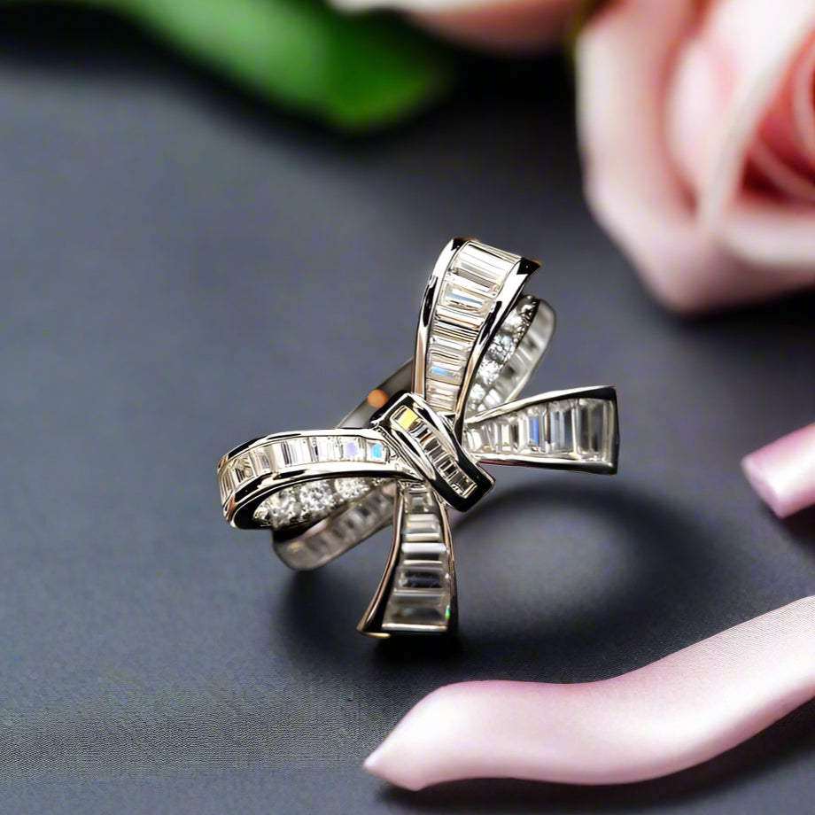 Elegant Bow-knot Design Engagement Ring-Black Diamonds New York
