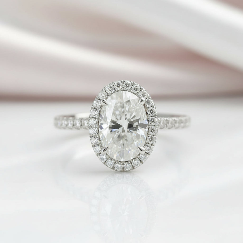 Oval Cut Halo Diamond Option 14k White Gold Engagement Ring-Black Diamonds New York